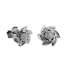 Pave Diamond Flower Wheel Studs Earrings In 925 Sterling Silver Handmade Gift