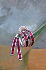 SINGLE Vintage 1950s BOUCHER Ruby Red Clear Rhinestones Clip On Earring