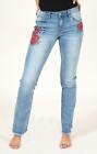 Grace in LA Jeans Women's Red Rose Floral Embroidered Bootcut Stretch Jeans