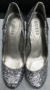 Guess Women's Shoes High Heels Adult Size 7M Silver Snakeskin Dress High Heels