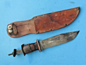 vintage Union Cutlery Co. KA-BAR leather stacked hunting knife & Leather sheath