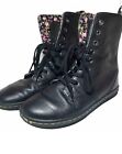 Dr. Doc Martens Stratford Fold Down Black Leather Boots Floral Womens Sz 8