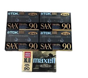TDK SAX90 Blank Cassette Tapes 90min High Bias IEC II Lot Of 4 + 1 Maxell Sealed
