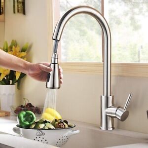 Kitchen Sink Commercial Faucet Pull Out Sprayer Mixer Tap Brushed Nickel