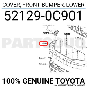 521290C901 Genuine Toyota COVER, FRONT BUMPER, LOWER 52129-0C901