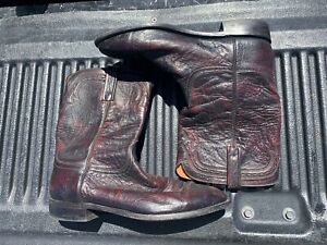 Lucchese Ostrich Leather Roper Cherry Cowboy Boots Size 12 EE - T0075C2