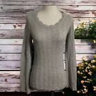 Ann Taylor Cashmere Sweater S Pointelle Scalloped Scoop Neck Hem Lacey Silvery
