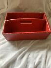 Wooden Red Tool Box Carrier Tray Vintage Wood Service Caddy Square Nail Handmade