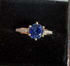 14K Yellow Gold Blue Sapphire & Diamond Engagement Ring