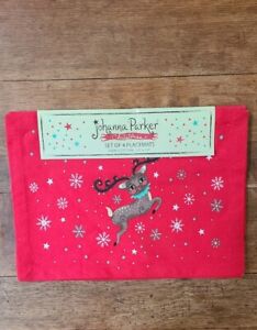 New ListingJohanna Parker Reindeer Snowflakes Set of 4 Placemats Red Retro 13