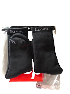 New Supreme Hanes Crew Socks 2-Pack BLack 100% Authentic Size 6-12