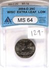 2004-D State Quarter Wisconsin Extra Leaf Low ANACS MS-64 #5614