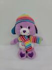 Care Bears SNOW PARTY Share Bear purple Plush Hat Scarf Striped Rainbow Winter 8
