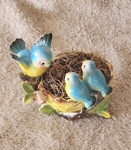 Extra Rare Norcrest Blue Bird Mom and Babies at Nest