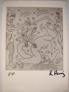 Keith Haring COA Vintage Signed Art Print on Paper Limited Edition Signed Litho