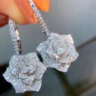 Women Flower 925 Silver Filled Drop Earring Cubic Zircon Wedding Jewelry Gift