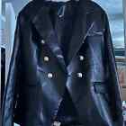 Black Leather Blazer Jacket with Gold Buttons