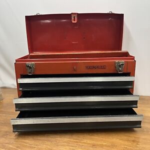 VTG Craftsman 3 Drawer Portable Tool Chest Red W/ Tray Toolbox Rally Mobile USA