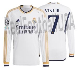 ADIDAS VINI JR REAL MADRID UCL AUTHENTIC MATCH LONG SLEEVE HOME JERSEY 2023/24