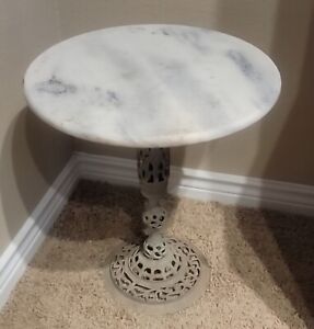 Vintage Marble & Brass Plant Stand Side Table, Hollywood Regency Style