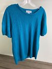 Sag Harbor Women’s Pullover Teal Cable Knit Short Sleeve Sweater Preppy Size XL