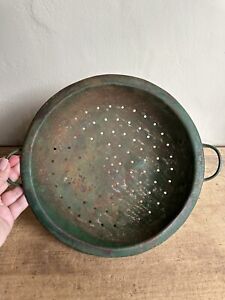 Antique Metal Strainer Sieve Sifter Old Green Paint Country Kitchen ￼