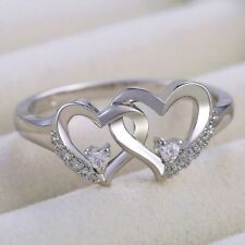 Women Romantic 925 Silver Heart Rings for Wedding Cubic Zirconia Jewelry Sz 6-10