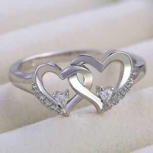 Women Romantic 925 Silver Heart Ring Wedding Cubic Zircon Jewelry Sz 6-10