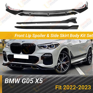 For BMW X5 G05 M Sport 2019-23 Gloss Black Side Skirts& Front Lip a set Body Kit