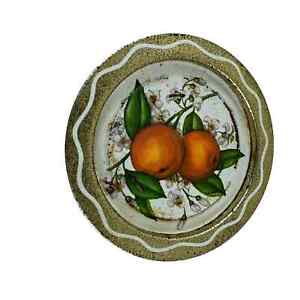 Vintage Oranges Mid Century Gold Tin Ashtray Coaster Catchall