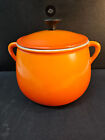 VTG 1960 LE CREUSET Cousances Cast Iron Enameled Orange Bean Pot, Made in France