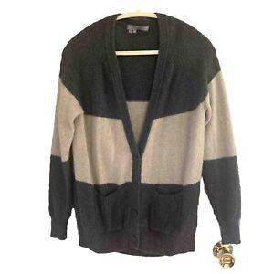 360cashmere Poppy Cardigan Sweater Large L 100% Cashmere, Gray/beige Color Block