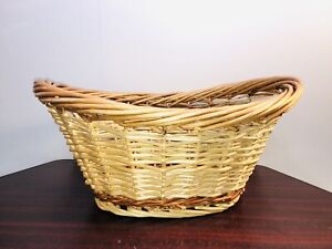 Vintage Wicker Laundry Basket Woven Oval Twisted Handles Large 22” X 16” Used