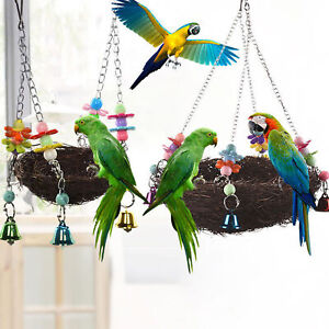 Parrot Bird Swing Hanging Chew Toy Parakeet Budgie Cockatiel Rattan Nest Hammock