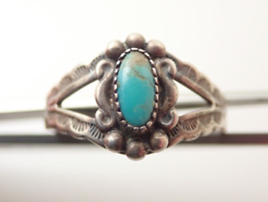 Vintage Navajo Fred Harvey Era Turquoise Sterling Silver Band Ring Sz 8.25
