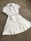 BEBE WHITE SHORT SLEEVE BELTED FLARE DOUBLE BREASTED TRENCH COAT DRESS SIZE M