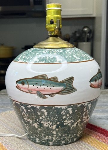 New ListingShard Pottery Dover Foxcroft Maine Rainbow Trout Fish Design Large Table Lamp