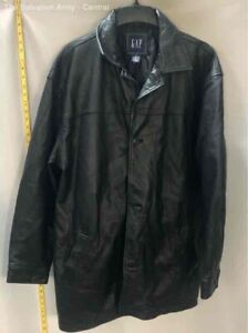 Gap Mens Black Leather Long Sleeve Collared Button Front Jacket Size XXL