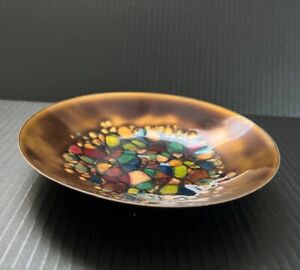 Vintage Mid Century Enameled Copper Decorative Dish Artist Signed