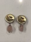 Vintage Carolee 925 Sterling Silver Clip-On Gold Tone Rose Quartz Earrings