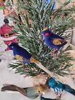 1950s Vintage Bird Ornaments with Glass Fiber Tails, Real Feathers, set of 6