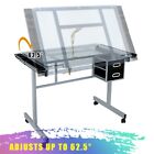 Artist Art Work Station Drafting Table Craft Station with Glass Top Drawing Desk