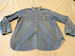 Lauren Ralph Lauren LRL Womens Denim Shirt XL Button Medium Wash 90s Western Vtg