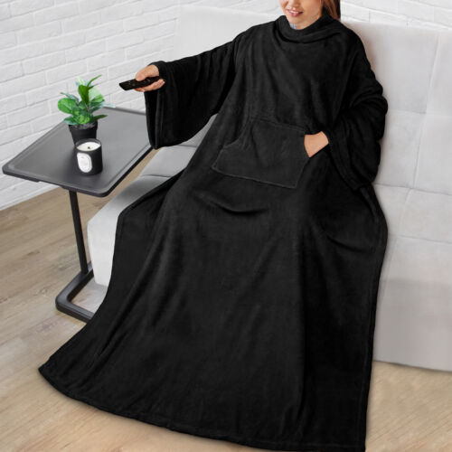 Wearable Blanket with Sleeves Pocket TV Blanket Throw Adult Men Women Warm Soft