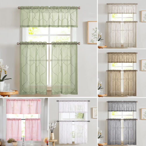 Kitchen Curtains Kitchen Curtains 3 Piece Set Embroidered Light Diffusing Sheer