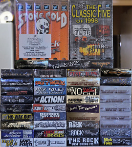 Wholesale Lot of 49 Wrestling VHS Video Tape + Vintage Stone Cold Tshirt 6 pack