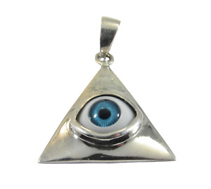 Solid 925 Sterling Silver All Seeing Eye Triangle Eyeball in Pyramid Pendant