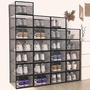 24x Shoe Storage Box XL Stackable Plastic Sneaker Organizer Sneaker Display