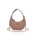 GUCCI 1400$ GG Marmont Half-Moon-Shaped Mini Bag In Dusty Pink Leather