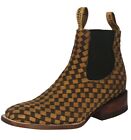 Mens Honey Chelsea Ankle Boots Cowboy Dress Woven Leather Botas Vaquero Tejida